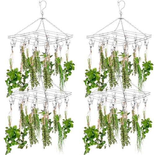 4 Pcs Hanging Drying Rack for Herb Macrame Flower with Stainless Clip Dryer Hook for Drying Herb Air Plants Spices Flower Hydroponic Plant Ready to Use with Ceiling Hook(Rectangle) - style: Rectangle
