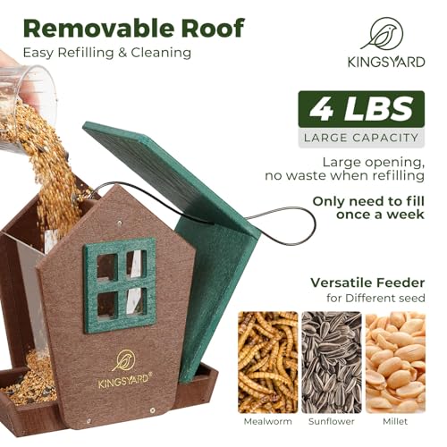 Kingsyard 4 lbs Large Bird Feeder House for Outdoors Hanging | Recycled Poly Lumber, Weatherproof Roof, Hopper Bird Feeders for Cardinal Bluebird, Garden Yard Outside Decor, Green - color: Green