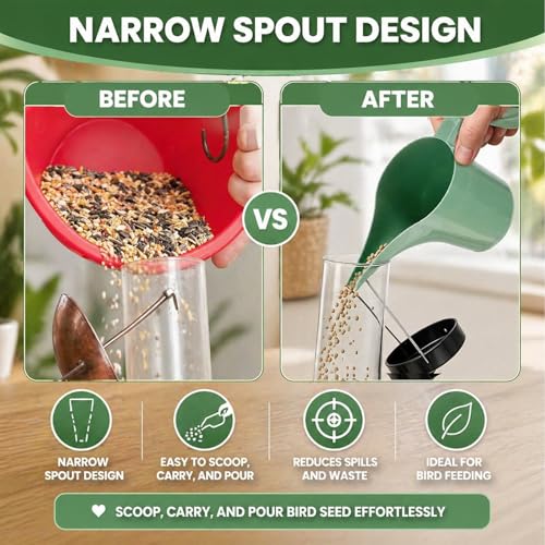 2 Pack Bird Feeder Scoop Set,Pet Food Bird Seed Scoop Large Capacity Suitable Narrow Spout Suitable for Tube Feeders Birds Chicken Livestock Restaurant Kitchen (Green) - color: Green