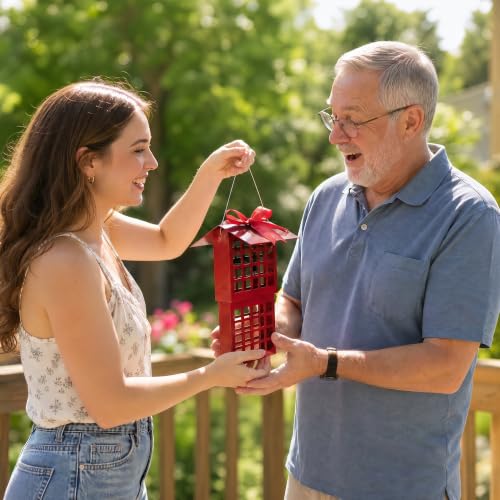 Solution4Patio Suet Bird Feeder for Outdoors, All Metal Bird Feeder for Wild Birds, Heavy Duty Galvanized Steel Hanging Feeder with Slide-Top Roof, Weather Resistant, Holds 2 Suet Cakes (Red) - color: Red