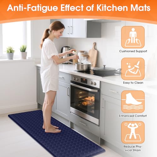 TranquilRelax 2-Piece Kitchen Mats, Cushioned Non-Slip Floor Mats, Blue | Kitchen mats for floor, water-resistant anti fatigue mats for kitchen floor,laundry & entryway, 17.3 x 30 and 17.3 x 47 in - color: Blue, size: 2-Piece | 30"+47" | Standard