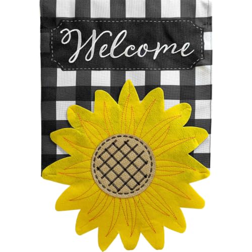 Sculpted Sunflower Summer Burlap House Flag Welcome 28" x 40" Briarwood Lane - color: Multicolored