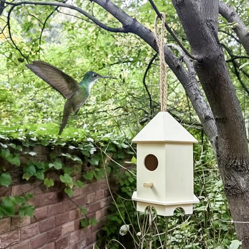 Berfutall-DIY Wooden Bird House for Outdoor, Wild Bird Feeder, Hanging Birdhouse,Perfect for Cardinals, Bluebirds, and More. (D)