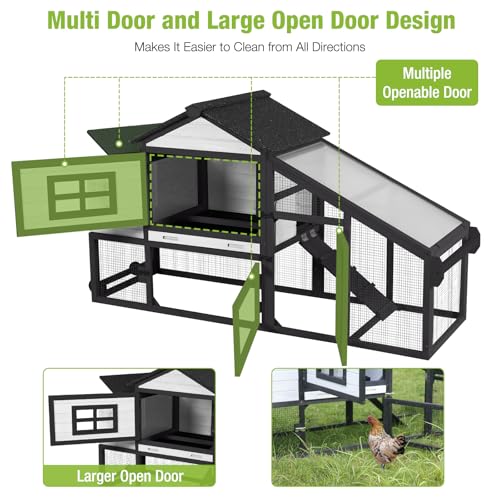 GUTINNEEN Chicken Coop Mobile Chicken House On Wheel Outdoor Rabbit Hutch for 2-4 Chickens 67"(Black and White) - color: Black and White
