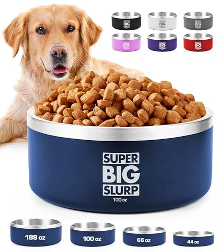 Tuff Pupper 100 oz Heavy Duty Insulated Stainless Steel Dog Bowl for Large Dogs, Non-Slip Base, Dishwasher Safe - color: Midnight Blue, size: 100oz
