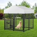 ROOMTEC Large Dog Kennel Outdoor Pet Pens Dogs Run Enclosure Animal Hutch Metal Coop Fence with Roof Cover (4'L x 4'W x 4.25'H) - size: 48.0"L x 47.0"W x 51.0"H
