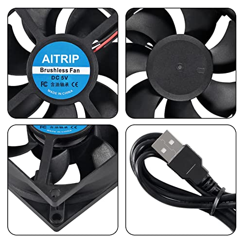 AITRIP 2PCS 80mm USB Fan 5V Brushless 8025 80x25mm for Cooling DIY PC Computer Case 3D Printer CPU Coolers Radiators - color: 2PCS 5V USB