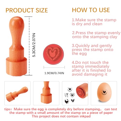 AHANDMAKER 5 Styles Fresh Egg Stamp Mini Cartoon Hen and Love Heart Stamps Wooden Egg Stamp Decorative Hen Label Stamps for Egg Famers and Owners, Farm Supplies Card Making(No Ink Include) - style: Chick