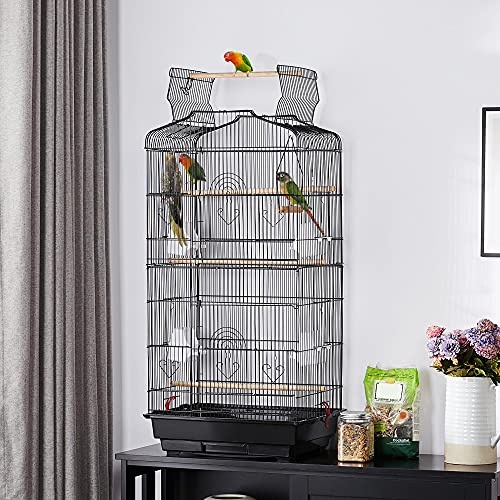 Yaheetech 41-inch Open Top Medium Bird Cages for Parakeets Finches Canaries Lovebirds Small Quaker Parrots Cockatiels Budgie Green Cheek Conure Travel Pet Flight Birdcage - color: Black
