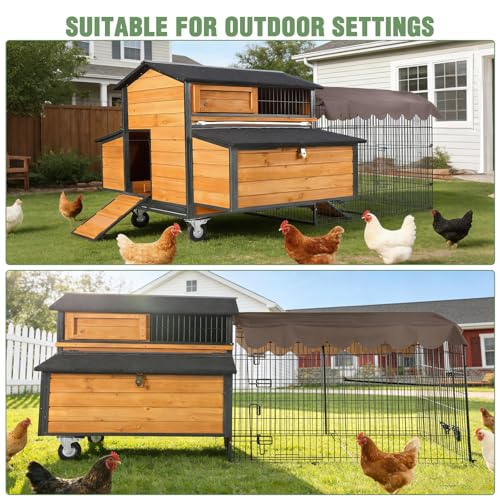 GUTINNEEN Large Chicken Coop with Run, Mobile Chicken Tractor for 6-8 Chickens, Upgraded Metal Frame Hen House with Wheels, 6 Nesting Boxes, Metal Pull-Out Tray, Asphalt Roof - size: 76.65"L x 53.81"W x 36.81"H