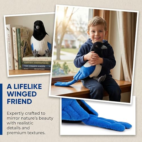 Magpie Plush Toy - Realistic 12inch Black Magpie Bird Stuffed Animal, Cute Little Bird Raven Plush as Gift for Your Friends - style: Magpie Bird