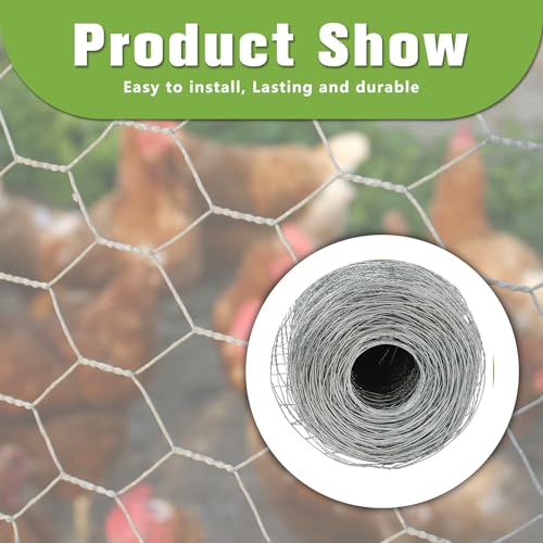 Chicken Wire Netting Galvanized Wire Mesh Hexagonal Fencing for Poultry Garden Fencing Barrier 6FTx50FT - size: 6FTx50FT