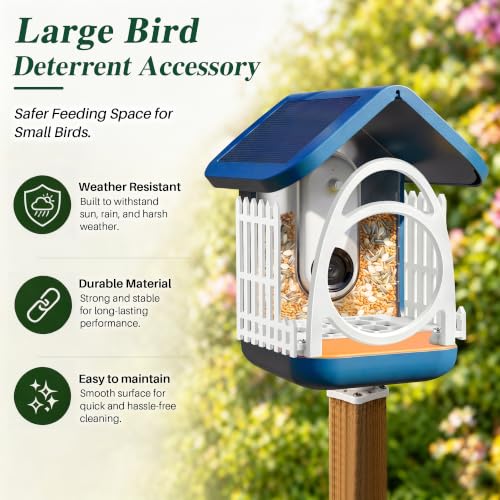 Upgraded Double Arc & Round Anti Perch Fence Compatible with Bird Buddy Feeder, White Large Bird Perch Barrier & Shield Accessories with Mesh Tray, Keep Feeding Area Clear for Small Birds