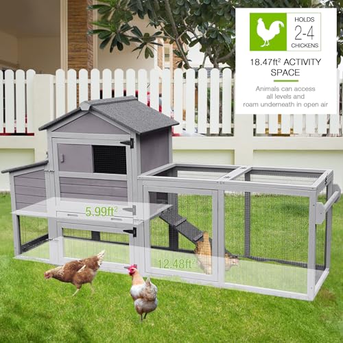 GUTINNEEN Chicken Coop Mobile Hen House On Wheels Easy to Move Wooden Poultry Cage with Nesting Box,Opening Wire Netting Roof - color: Grey
