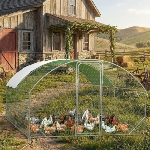 GarveeLife Large Metal Chicken Coop, Dome Shape Chicken Coop with Upgrade Tri-Supporting, Large Chicken Run with Waterproof and Anti-UV Cover (13.1 ft L x 9.8 ft W x 6.6 ft H) - size: 154.0"L x 78.7"W x 78.4"H