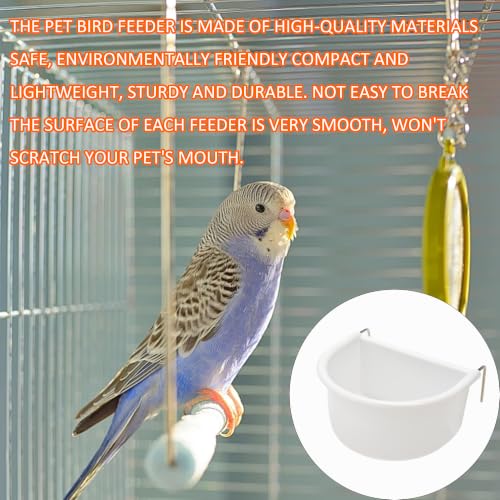 4Pcs Bird Cage Feeder Cups, Hanging Plastic Food and Water Bowls with Metal Hooks for Small Birds, Parrots, Parakeets, Pigeons, Cage Accessories and Feeding Supplies