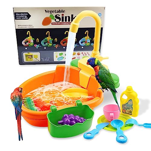 Parrot Bath Shower, Bird Bath for Cage, Automatic Bird Bathtub Pet Bath Pool with Faucet, Bird Fountain Swimming Pool Toy Bath Shower Water Dispenser for Ferret, Love Bird, Goldfinch (Orange) - color: Orange