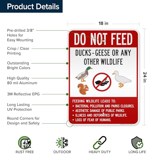 Do Not Feed Ducks Geese Or Any Other Wildlife Sign Sign, 18x24 Inches, 3M EGP Reflective .080 Aluminum, Fade Resistant, Made in USA by My Sign Center - size: 18x24 Reflective Aluminum