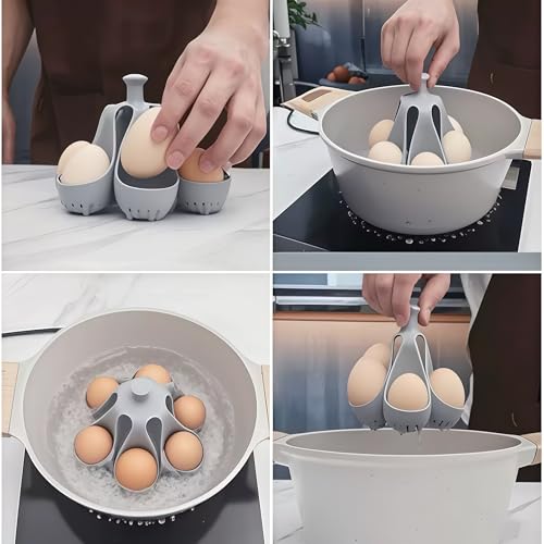 Silicone Egg Boiler Rack, Freestanding Egg Boiler,egg boiler holder,Silicone Boiled Egg Cooker,Storage and Egg Rack for Making Soft or Hard Boiled Eggs,Holds 6 Eggs, for Cooking Kitchen Gadget, Gray