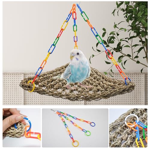 Large Seagrass Mat for Birds,16"x12.2"x13.4" Triangle Cockatiel Seagrass Hammock Natural Woven Sea Grass Mats for Birds,Parrot Foraging Grass Swing Toys for Medium Parakeets Lovebirds Cockatoos - size: 【Hammock：12.20x12.0x16.14 IN】