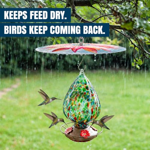 MEKKAPRO Bird Feeder Baffle & Rain Guard, 32cm Weatherproof, Red Floral | Floral Pattern Shields Feed from Rain, Fits Hummingbird, Tube, Thistle & Hopper Feeders, Rust-Proof Steel Hardware, S-Hook - color: Red Flower