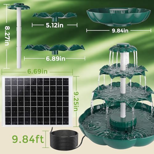 AISITIN 6.5W Solar Bird Bath Fountain, 3-Tiered Waterfall, DIY Detachable | Solar Fountain Pump & Adjustable Panel, Lightweight Resin Plastic for Garden, Outdoor Bird Feeder, Pond Decor