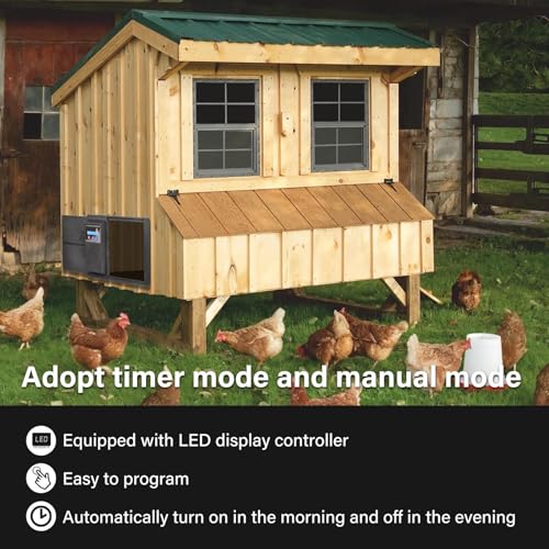 Automatic Chicken Coop Door with Timer, Side Opening Large Entry for Chickens, Battery Operated Or USB Powered, Anti-Pinch Sensor, LCD Display, Easy Installation Poultry Door - color: Black