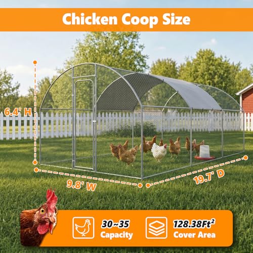Metal Chicken Coop with Waterproof Curved Roof, 19.7×9.8×6.4ft | Thickened Steel Frame, Predator-Proof Wire, Weatherproof & UV Resistant Cover, Detailed Assembly Guide & Tool Kit - size: 236.4"L x 118.1"W x 76.8"H
