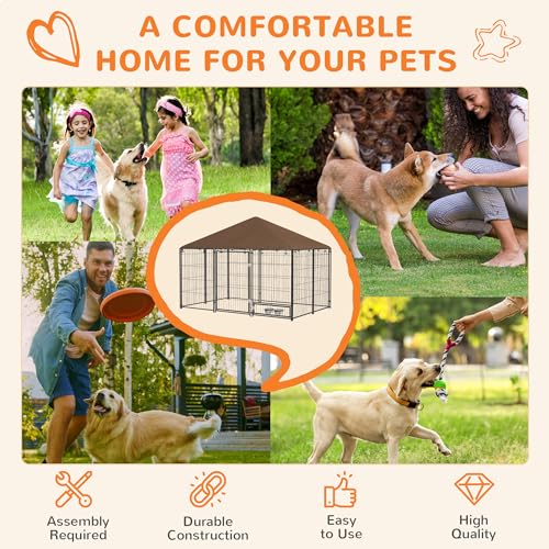 PawHut Outside Dog Kennel Puppy Play Pen w/Canopy 6.9' x 4.6' x 5' Black | Secure Lock, Heavy Duty Welded Wire Steel, Rotating Bowl, Outdoor Fence Crate Enclosure Cage for Dogs Chickens Ducks - size: 6.9' x 4.6' x 5'
