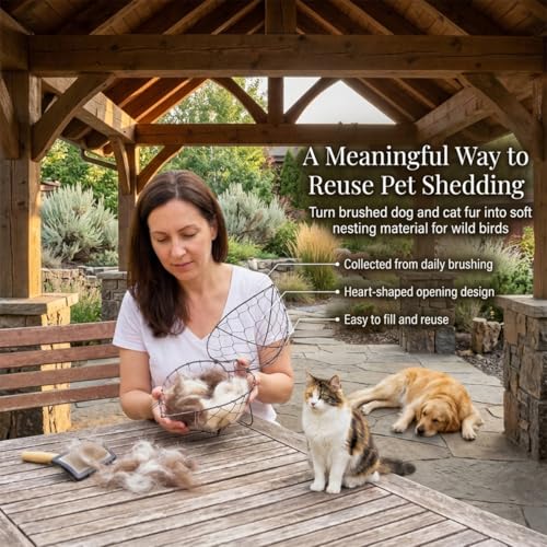 Handmade Alpaca Fiber Bird Nesting Heart, Heart-Shaped Hummingbird nest that can be Filled with Nesting Material, Winter Tree Shelter for Wild Bird, Bird's Nest Material Storage Box