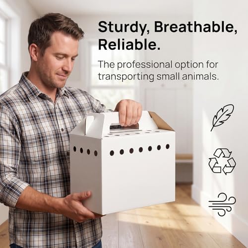 15 Pack Cardboard Pet Carrier Box for Small Pets, 11 x 8 x 6 Inch Disposable Corrugated Small Animals Travel Box with Ventilation & Handle for Chickens, Chicks, Birds, Hamsters & Reptiles