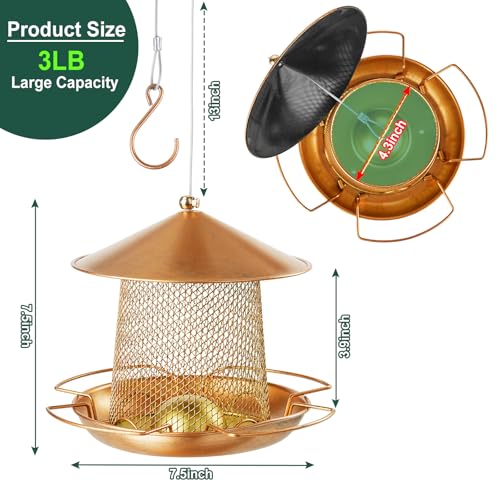 LBTING Bird Feeder, Wild Bird Feeders, Metal Lantern-Shaped | Hanging Outdoor Garden Yard Outside, Bright Gold
