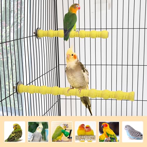 Hypeety 2PCS Wood Perch Stand Paw Grinding Stick Toy Pet Bird Cage Stand Platform for Bird Parrot Budgies Parakeet Cockatiels Cage Accessories (7in/10in) (Yellow) - color: Yellow