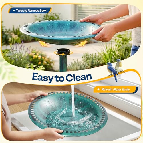 VIVOHOME Bird Bath for Outside, Polyresin Pedestal Birdbath, Green | Weather-Resistant, 20-Inch Bowl, 28-Inch Height, for Outdoor/Garden, Bird-Friendly, Easy to Clean - color: Green