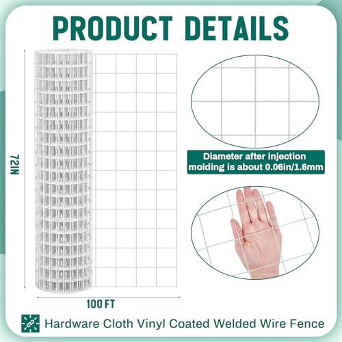Gisafai 16 Gauge Galvanized Welded Wire Fence 6 ft x 100 ft PVC Coated Hardware Cloth, 2.36" x 2.36" Mesh, Heavy Duty Garden Fencing Roll for Yard Chicken Dog, Deer Cattle & Animal Protection(Silver) - color: Silver, size: 6 ft X 100 ft