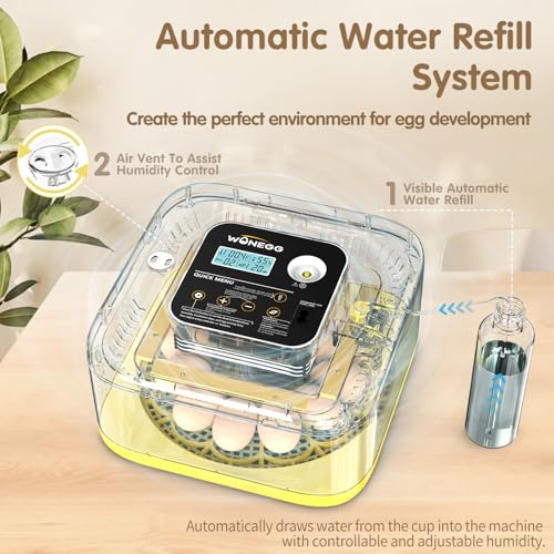HOWOOlUA 12 Egg Incubator for Hatching Eggs with Auto Turn, Temp & Humidity Control, Built-in Candler Large Capacity Egg Incubator for Chicken Duck Goose Eggs (Yellow)