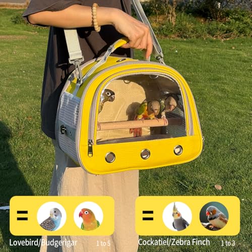 Bird Carrier,Bird Cage Parakeet Parrot Budgie Carrier Backpack for Small Birds, Travel Bird Cages with Perch, Transparent Ventilation Cockatiels, Lightweight Pet Carrier for Outdoor Use(Yellow) - color: yellow