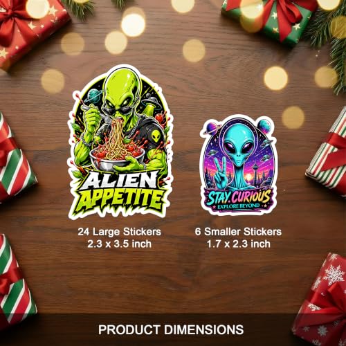 30PCS Alien Stickers for Teens Adults, Saucer Outer Space Sci Fi | Vinyl Waterproof Matte Decals for Laptop Water Bottle Skateboard Helmet Car - color: Alien 30 Stickers