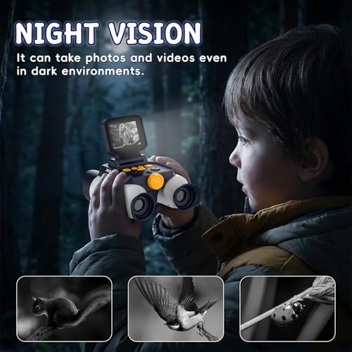 Binoculars for Kids with Night Vision, 2.4" HD Screen & 10X Zoom for Photo and Video - Outdoor Adventure Binoculars Bird Watching, Camping, Hiking, Gifts for Kids Ages 4+ (White) - color: White