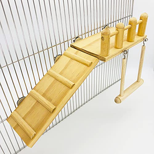 Parrot Climbing Ladder, Bird Wooden Playground with Climbing Ladder Stand, Parrot Play Stand, Bird Swing for Green Cheeks, Small Lovebirds, Goldens, Hamsters, Bird Cage Chew Toy Set