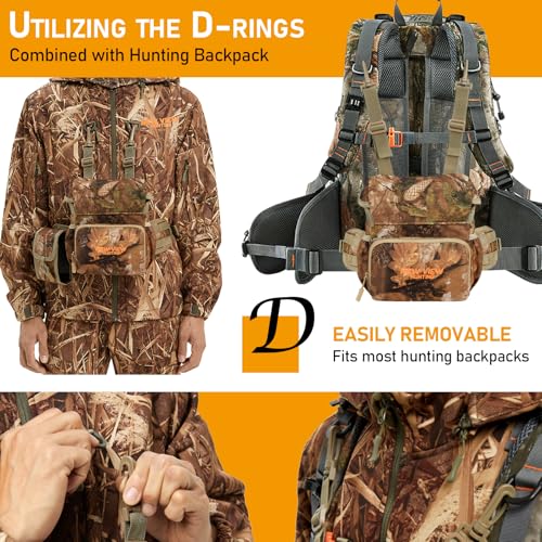 NEW VIEW Silent Binocular Harness Chest Pack, Hunting Bino Case with Dual MOLLE Straps, Binocular Harness with Detachable Chest Strap Rangefinder Pouch Rain Cover for Saddle Hunting Bird Watching - style: Removable