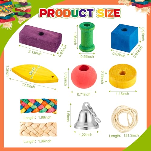Shappy Large Bird Toy Making Kit, 228 Pcs DIY Parrot Toys Supplies, Natural Wood Chewing Blocks Beads Rope Bell Set for Macaw, Cockatiel, African Grey, Parakeet Cage Enrichment
