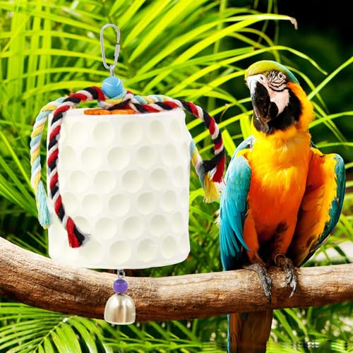 Extra Large Bird Chewing Toy, Parrot Beak Grinding Calcium Stone with Bells, Bird Cage Accessories, Cage Toys for Cockatiel Parakeet Parrot Budgies Rat Hamster Chinchilla Rabbit Bunny African Grey - color: White