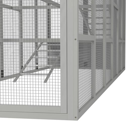 PawHut Wooden Chicken Coop Run for 6-10 Chickens 141.75" x 48" x 61" Gray | Hen House, Poultry Cage Add-On, Storage, Perches - color: Gray