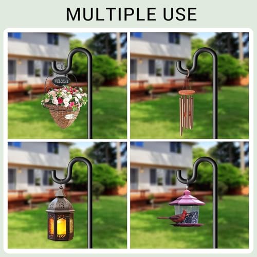 Shepherd Hook for Outdoor, Heavy Duty Bird Feeder Pole with 5 Prong Base, Adjustable Height Bird Feeder Stand Ideal for Hanging Bird Feeders, Plant, and Garden Decorations - size: 92 Inch