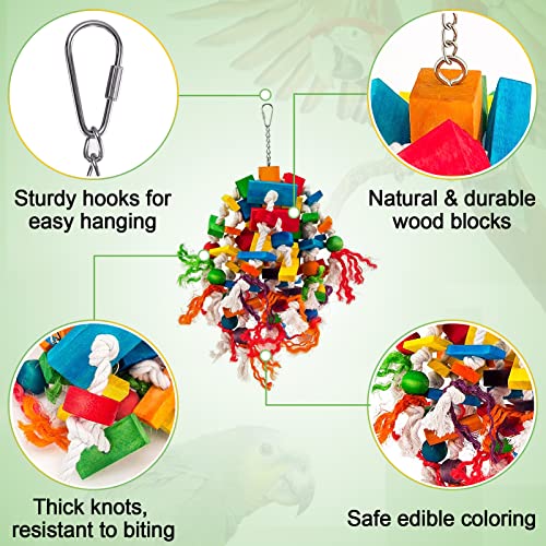 Large Parrot Toy, Multicolored Natural Wood Blocks Tearing Toys for Birds | MEWTOGO, for African Grey, Macaw, Amazon Parrots, Fun to Climb on, to Swing on, to Chew on, to Unravel, to Preen, Bird Gifts - style: Elliptical