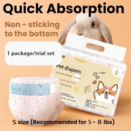 Leakproof Rabbit Diapers – Disposable Bunny Pet Diaper for Small Rabbits, Incontinence & Potty Training (1 Package/Trial Set, XS) (1 Package/Trial Set, S Size (Recommended for 5-8 lbs) - size: S size (Recommended for 5 - 8 lbs)