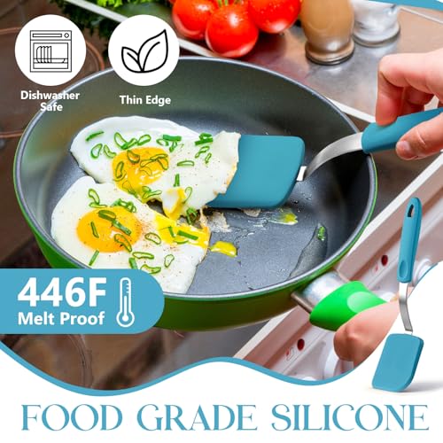 2 Pcs Mini Silicone Cookie Brownie Spatula,Solid Flat,Light Blue | Flexible Kitchen Small Silicone Turner,for Nonstick Cookware, Heat Resistant, No Scratch ,Kitchen Spatula Set for Egg - color: Light Blue