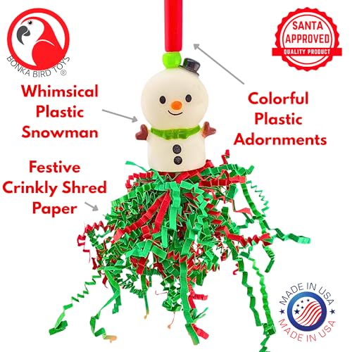 Bonka Bird Toys 3003 Christmas Snowman Crinkle 5" x 4.5" Plastic and Paper Bird Toy for Parakeets Lovebirds Cockatiels Parrotlets Senegals Quakers and Small Birds Cage Chew Shred Toy