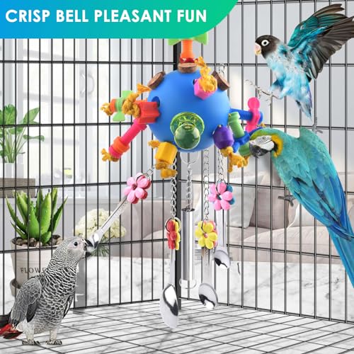 KATUMO Bird Toys, Parrot Pull Spoons Colorful Acrylic Stick Toys Bird Chew Toys for Amazon Parrot, African Grey, Conure, Caique, Quaker, Small Cockatoo, Mini Macaw, Eclectus and Similar Birds - color: Blue ball